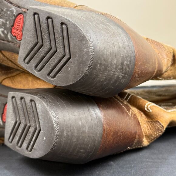 Justin Western Cowboy Boots 10.5 Puma Tan Leather Cowgirl Coastal Boho L2703 - Picture 8 of 12